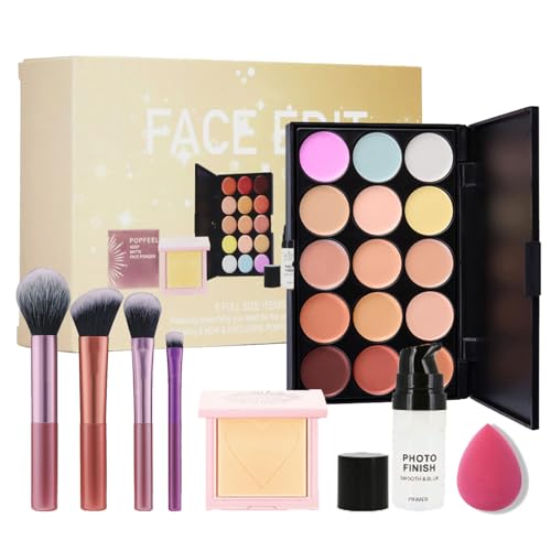 Makeup Sets For Women - All-In-One Girls Professional Makeup Gift Set - Full Starter Cosmetics Kit - 15 Colors Contour Palette Concealer Palette with Face Pressed Pworder Puff Primer and Makeup Brush