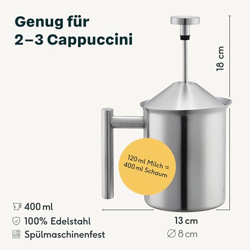 Handmilchaufschäumer Silberthal aus Edelstahl, manuell, 400 ml
