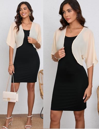 Women Bolero Shrug Chiffon Open Front 3/4 Sleeve Cropped Cardigan Lightweight Sheer Tops for Dress3