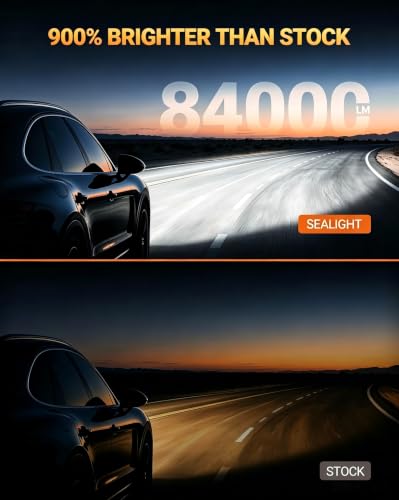 Image of SEALIGHT H7 Bulbs 84,000LM 900% Brightness Light Bulbs, 6500K Cool White Bulbs with 25000RPM Fan, Plug and Play ATV /UTV, 10-Year Extended Lifespan IP68 Waterproof, Pack of 2