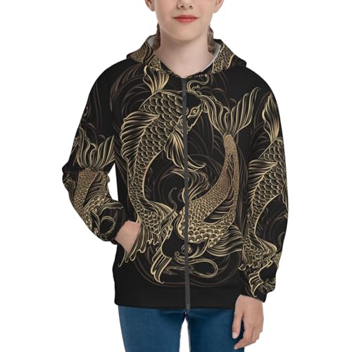 Gold Koi Carp Kids Pullover Hoodies Boys Zip Up Sweatshirts Girls Athletic Clothes with Pocket3