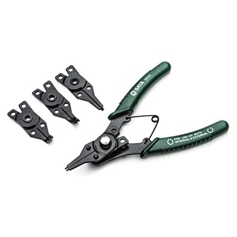 SATA ST09251SJ 5-Piece Combination Snap Ring Pliers Set with 4 Interchangeable Jaws in Storage Case , Green Cover
