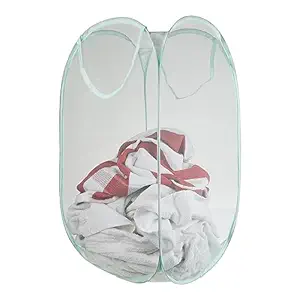 Kuber Industries Laundry Basket For Clothes|Foldable Pop-Up Laundry Bag|Netted Lightweight Toys Organizer|Reinforced Handles 