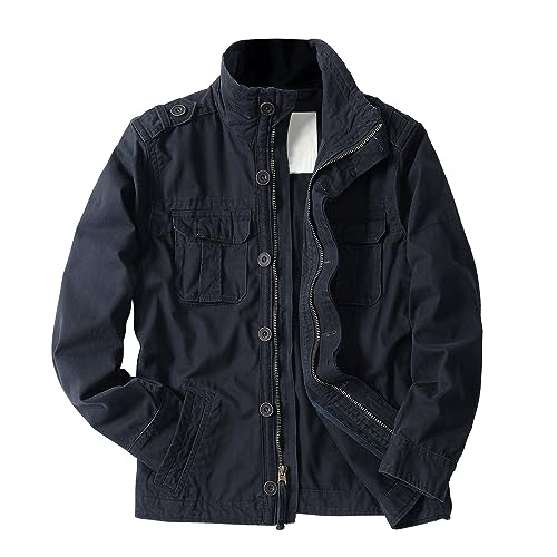 Men's Cotton Casual Full Zip Lightweight Jacket Military Cargo Outwear Coat