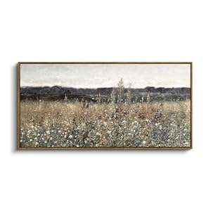 InSimSea Extra Large Framed Vintage Wall Art, Living Room Country Farmhouse Decor, Flower Meadow Landscape Paintings, Canvas Prints, Retro Scenery Long Pictures for Bedroom Above of Bed,20x40inch