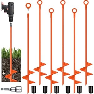 Chumia 18 Inch Ground Anchor Spiral Blade Heavy Duty Earth Anchors Swing Set Anchors Metal Shed Anchor Kit for Garden Securing Trees Tents Trampoline Canopies Shelters(Orange, 6 Pcs)