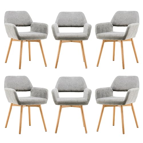 YEEFY Mid Century Modern Dining Chairs Set of 6 & 4 & 2 Comfy Accent Chair Upholstered Kitchen Dining Living Room Chairs for Bedrooms Waiting Room Home Arm Desk Chair No Wheels (Gray, 6)