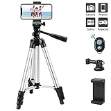 [page_title]-Telefon stativ, LINKCOOL 42“ Aluminium Leichtes Tragbares Kamerastativ für iPhone / Samsung / Smartphone / Digitalkamera / DSLR-Kamera mit Handyhalter und kabelloser Bluetooth-Fernbedienung - Silber