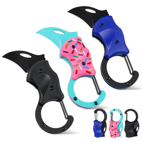 Image of FUNBRO 3 Pack Small Pocket Knife Box Cutter, Black Donut Klein Blue