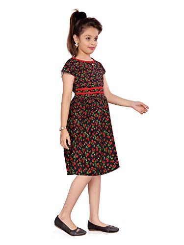 Image of Aarika Girl's Cotton Skater Knee-Length Dress (DDR-156 Red 22)
