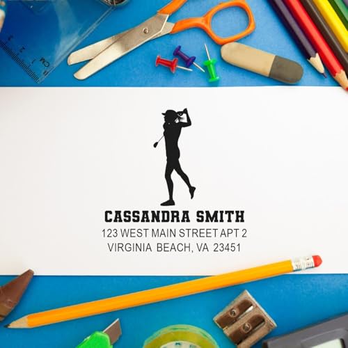 Image of Dynamic Golf Silhouette Wood Handle Rubber Stamp Customized - Your Wording | Golf Club Stamp. Any standard pad works. Wood Handle Stamp Personalized. Classic hand stamp. Up to 50 characters per line.