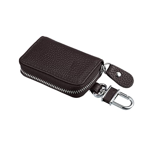 X AUTOHAUX Faux Leather Zipper Car Fob Key Case for Auto Remote Key Dark Brown, 3.15"x2.09"x0.98"