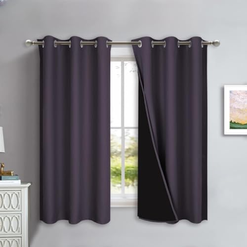 Image of NICETOWN 100% Blackout Lined Curtains, Greyish Purple, 1 Pair, 42 inch Width x 63 inch Length Each Panel, 2 Thick Layers Completely Blackout Window Treatment Panels Thermal Insulated Drapes for Kitchen