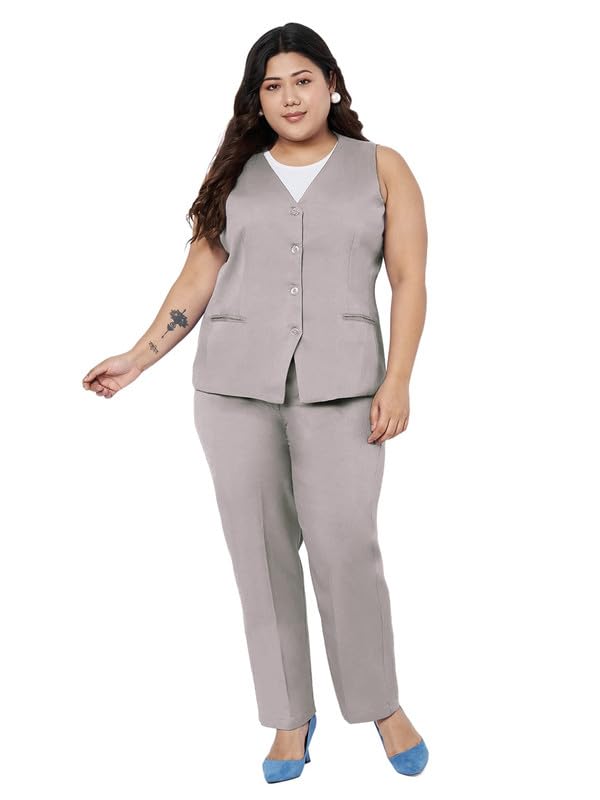 Women Plus Size Collarless Regular Fit Single Breasted 2-Piece Formal Suit-image-31