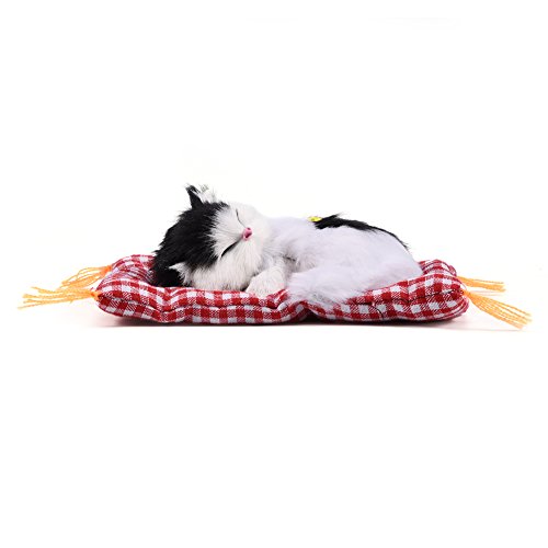 Tnfeeon Simulation Schlafen Plüsch Katze mit niedlichen Klang weiche Matte Bett Schlafen Katze gefüllte Puppe beliebtes für Kinder Kleinkinder (Schwarz Weiß)