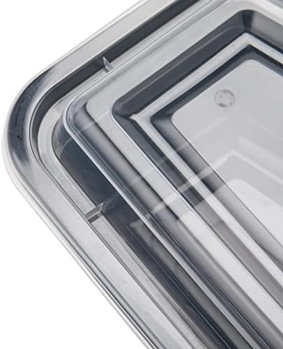 Party Warehouse 25 x Black Plastic 2 Compartment Food Containers with Clear Lids - Microwave and Freezer Safe - Ideal for Meal Prep - 2 Compartment Trays & Lids 25 Pack