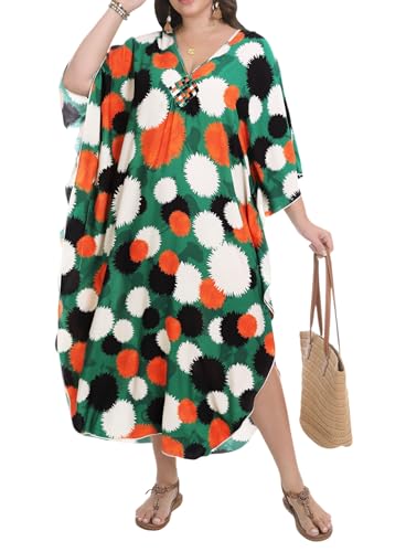 Robe caftan grande taille avec manches chauve-souris et décolleté col en V