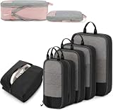 News - 6-Piece Expandable Space-Saving Packing Cubes, Compression Luggage Organizer Set with Shoe Bag and Laundry Bag, Space Saving Suitcase Organizer for Clothing (Black)