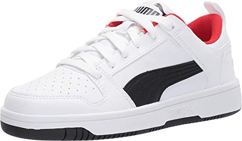 Puma Kid's Rebound Layup LO Shoe, White-Puma Black-High Risk Red, 5.5 M US Big Kid