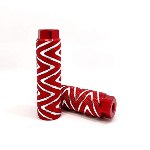 Mantain 4 PCS Bike Pegs, 4\" Length Aluminum Alloy Cylinder Anti-Skid S Stripes Fit 3/8 inch Axles (Red)