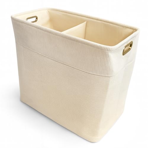 Wäschesammler XXL faltbar mit Trennwand – Moderner Cord-Stoff Beige – Wäschebox schmal hoch für Bad, Wäschebehälter für Schmutzwäsche – Wäschesammler groß, Laundry Bag, Wäschekorb