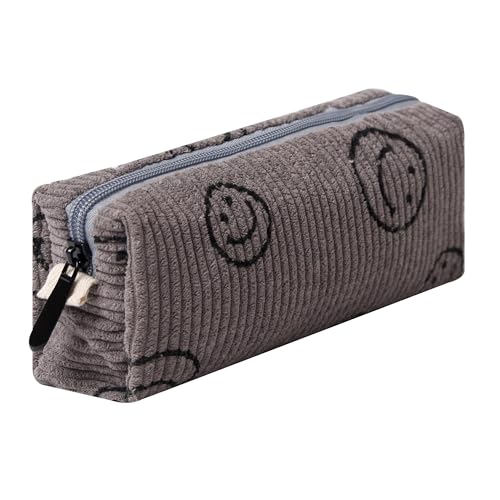 Image of Pencil Case Lightweight Aesthetic Pen Case Office College School Storage Bag Pouch Holder Box Organizer Makeup Pouch Cosmetic Bag for Girls Boys Kids (Smile-Gray)