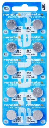 Renata 357 SR44W Batteries - 1.55V Silver Oxide 357 Watch Battery (10 Count)