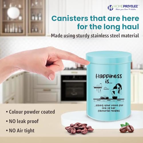 Image of inchChromaJars inch Stainless steel Stylish Coloured printed storage containers set of 4 for Home & Kitchen 500Ml, 900ML,1750 Ml & 2900 Ml (SEA BLUE)