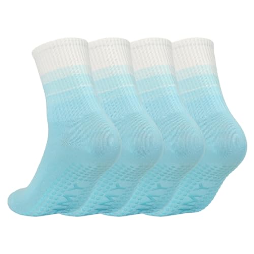 Image of Women Grip Yoga Pilates Socks Non Slip Crew Socks for Barre Ballet Dance Barefoot Workout Colorful Athletic Socks