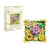 HeartTrend ひまわりフレーム型レゴ互換ブロックフラワーセット キッズ向け知育組立てスモールパーツブロック エターナルフラワーデザインインテリアデコレーション 創造力開発用組立て玩具セット (9027)