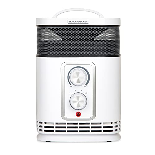 BLACK+DECKER BXSH37001GB Ceramic Fan Heater, 360° Heating, 2 Heat Setting, 1 Fan Setting, Adjustable Thermostat, 1.5KW, White