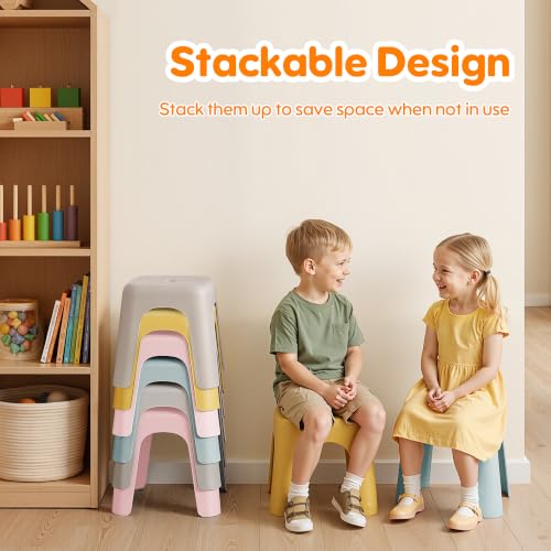 Image of 4 Pack Stackable Classroom Stools 10 Inch Nesting Plastic Stools Portable Backless Chairs for Kids, Toddlers, Preschool, Classroom, Living Room, Playroom, Home