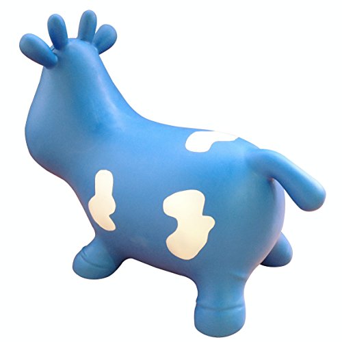 Appleround Blue Cow Bouncer With Hand Pump, Inflatable Space Hopper, Ride-On Bouncy Animal #TOP3
