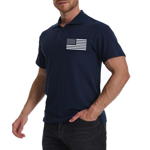 Camisetas polo cortas de algodón para hombre H HYFOL, con tejido texturizado, diseño patriótico estadounidense y estiramiento, para golf y uso casual miniatura 3