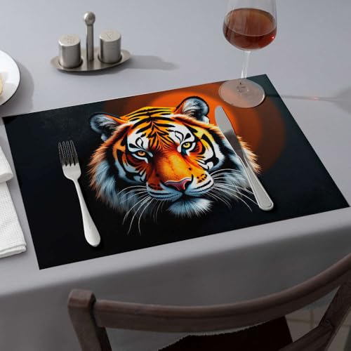 Set de table tigre orange noir lot de 6 dessous d'assiette imperméables lavables - 2