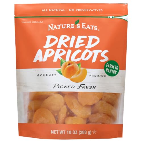 Nature's Eat Sun Dried Turkish Apricots - Dried Apricots Organic, Healthy Fruit Snacks for Adults &amp; Kids - No Sugar Added - Gluten Free &amp; Vegan - Resealable Bag 10 Ounce (Pack of 1)