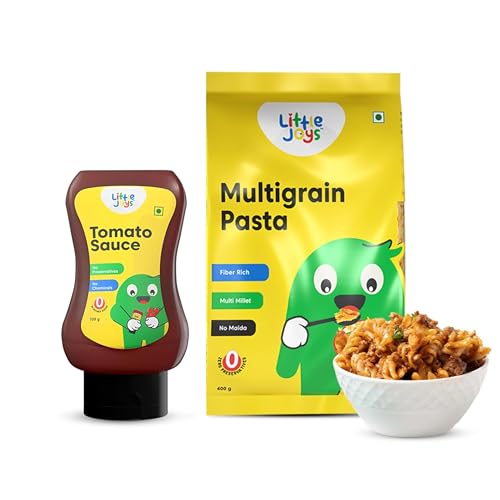 Image of Little Joys Multi Millet Pasta 400G & Tomato Sauce Squeeze For Kids 320G|No Maida Multigrain Fusilli Pasta With Moong,Jowar,Bajra & Wheat|No Refined Sugar Tomato Ketchup With Jaggery