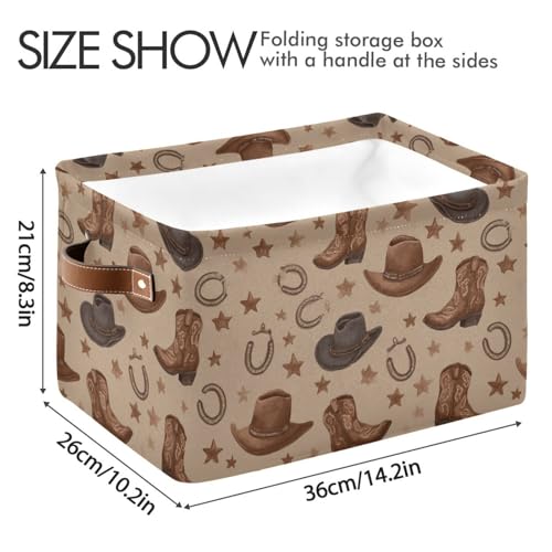 Image of Aslsiy Toy Storage Basket Western Cowboy Cowgirl Nursery Bins Lucky Horse Shoe Baby Toys Box Canvas Clothes Shelf Basket Laundry Hamper 2 Pcs