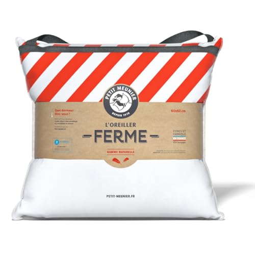 Petit Meunier Oreiller Naturel Ferme 60x60 cm – Plumette et 10% Duvet pour Un Confort Ferme, résilient et Respirant – Anti-acariens hypoallergénique – Confection...