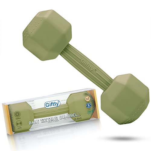 Image of Baby Dumbbell Toy - Silicone Infant Rattle Teething Toy Teether Toddler Sensory Toy Durable Safe Exercises Workout Weight - Great Gift for Girls and Boys (1pcs - Green)