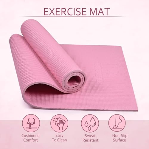 Image of Yoga Exercise Mat Anti-Skid Water /Dirt Proof Lightweight Easy to Carry for Gym Workouts for Men Women Children (2Fts x 6Fts) (4mm Thickness) (Pink)
