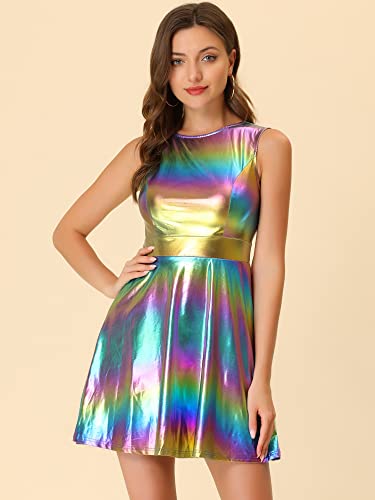 Image of Allegra K Women's Metallic Sleeveless High Waist Club Party Disco Holographic Dress