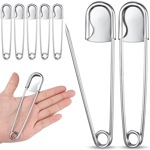 Juexica 5 Pcs Large Safety Pins 5 Inch Jumbo Stainless Steel Safety Pins Heavy Duty Huge for Strong Laundry Upholstery Sewing Quilting Key Rings Craft Outdoor (Silver)