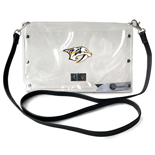 Littlearth NHL Nashville Predators Clear Envelope Purse with Black Fashion Strap, Team Color, 10" x 6.5" x 0.5"