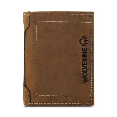 Wolverine Men's Bifold Wallet | RFID Protection | Card Slots | Bill Pocket | Durable | Rugged | Leather | Canvas, Rigger-Brown, One Size