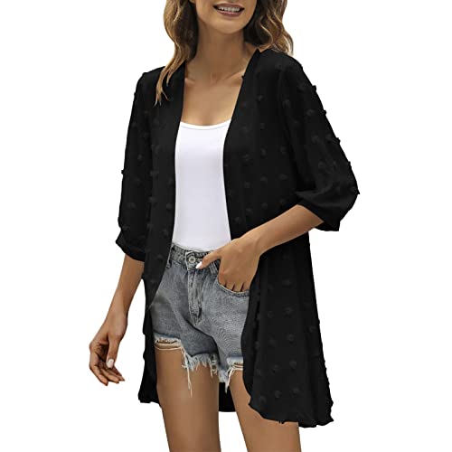 Kimono negro chaleco sin mangas mujer corto casual bolero azul