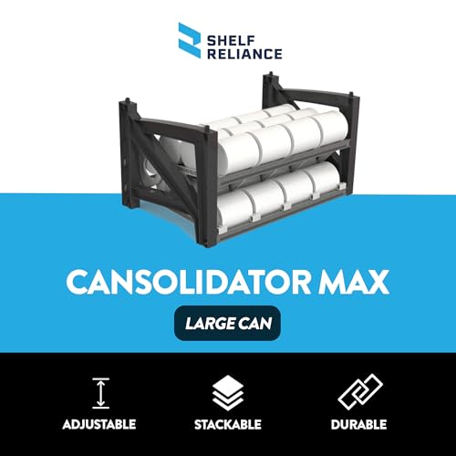 Shelf Reliance Cansolidator Max Large - 1-Pack Can Organizer for Pantry, Stackable Soda Can Storage for Kitchen, Holds 60 Large Cans of Food