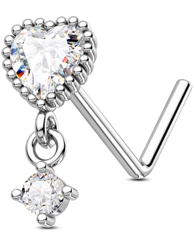 Jewseen Heart Nose Stud Dangle