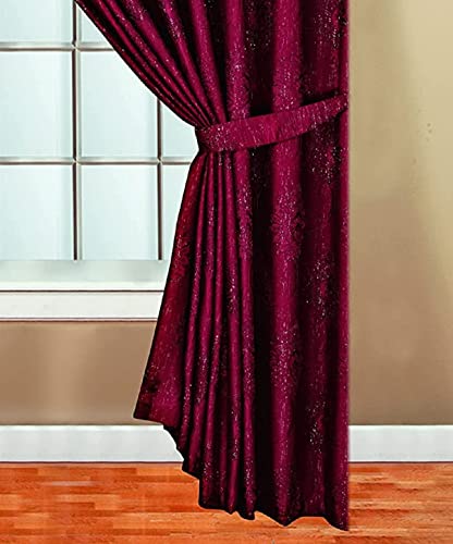 New Luxury Jacquard Fully Lined Heavy Pencil Pleat Malta Curtains With 2 Tie Backs (Malta-Burgundy, 66" x 90") - Image 2