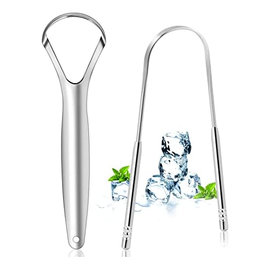Brencco 2 limpiadores de lenguas de acero inoxidable, raspador de lengua, cepillo de lengua para limpieza bucal, reciclable, fácil de limpiar